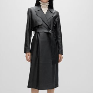 Mango 100% Leather Trench Coat With Belt