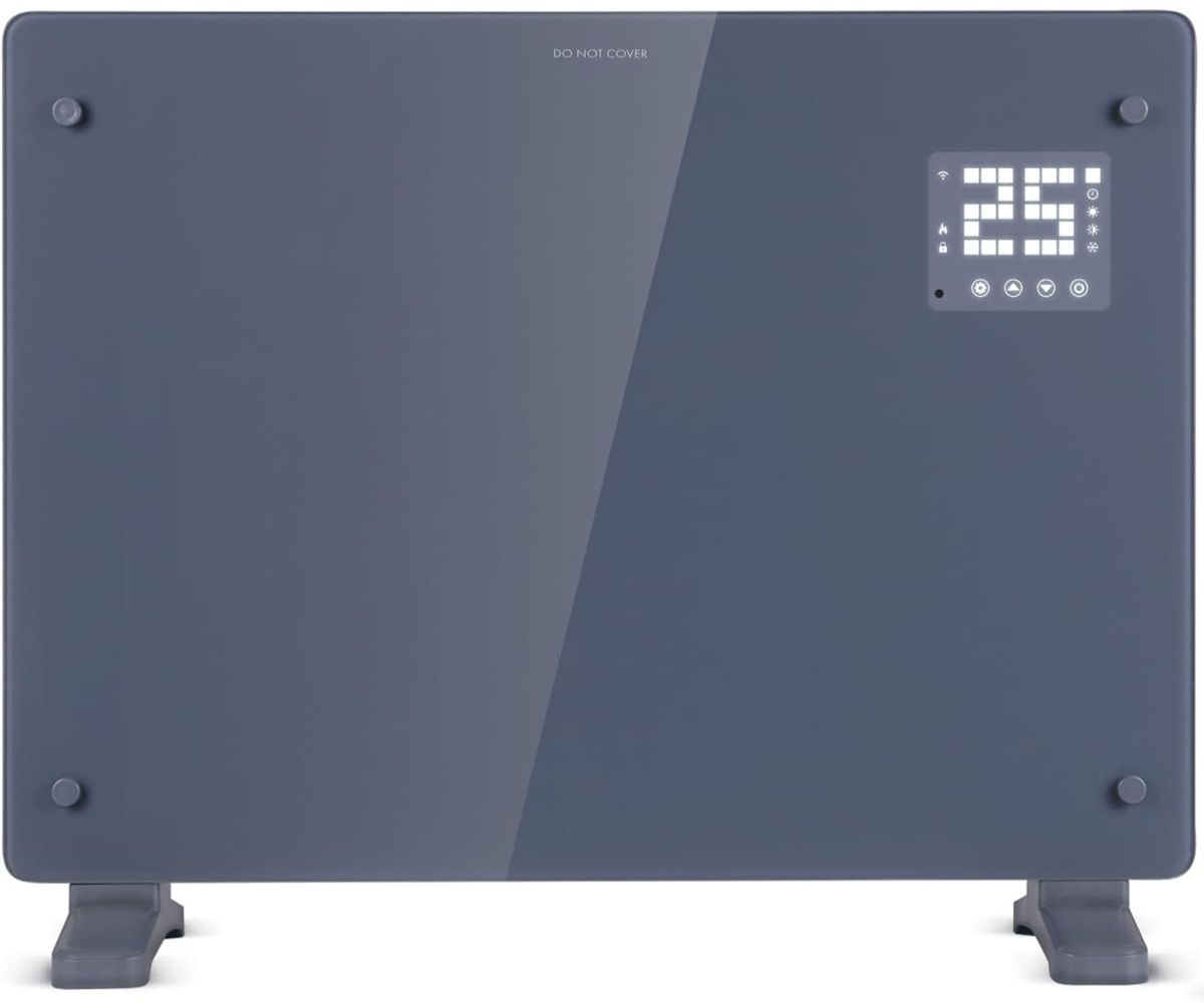 Devola Wifi Enabled Smart Electric Glass Panel Heater 1500W, grey, product cut out