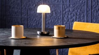 portable table lamp on round dining table