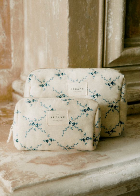 Toiletry Bag - Ecru Flowers - Recycled Cotton - Sézane
