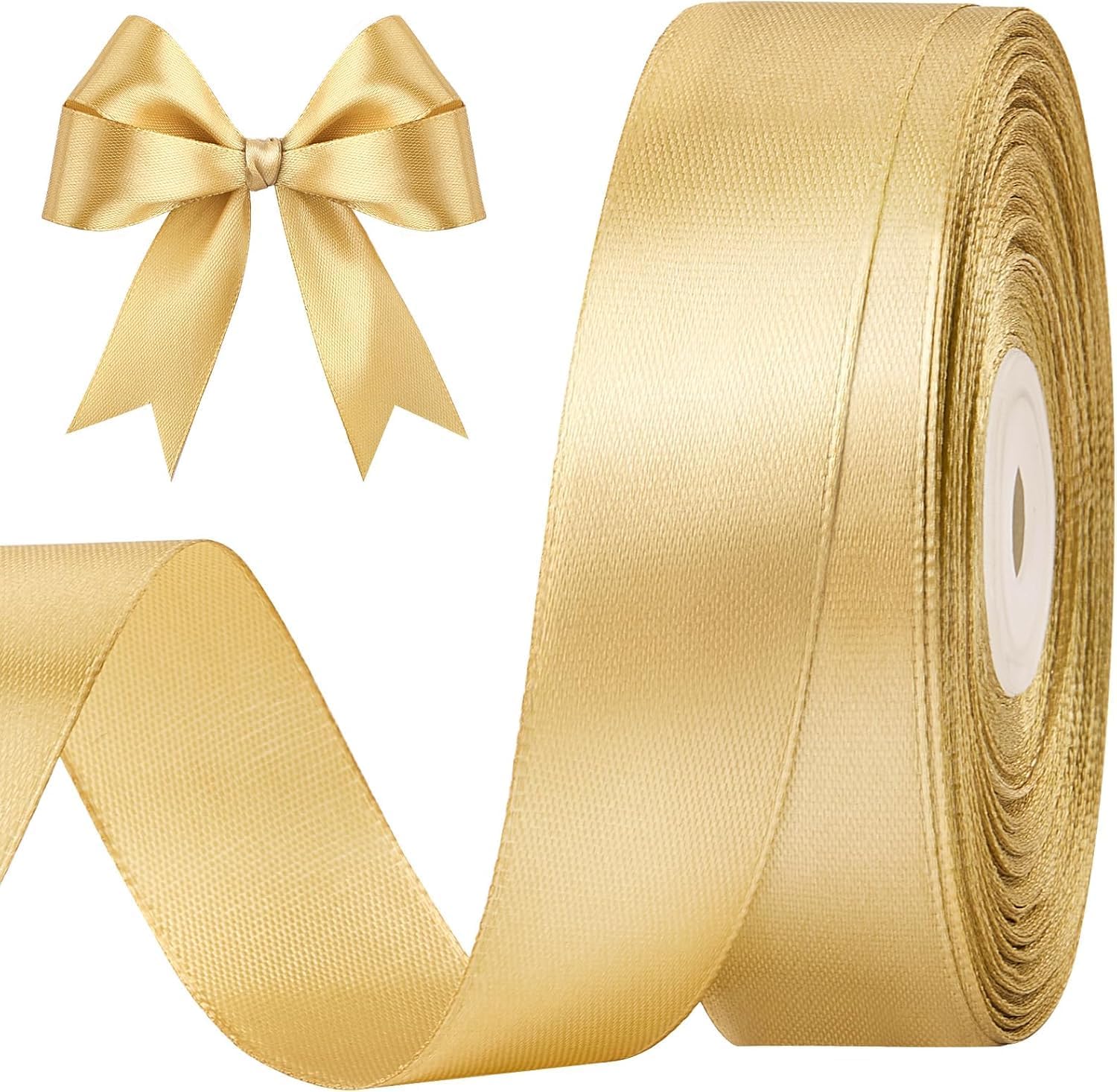 Cydaluya 22m Ribbon for Gift Wrapping,20mm Wide Champagne Gold Ribbon, Thick Fabric Gift Wrap Ribbons for Crafting,halloween &amp;amp; Christmas,wedding &amp;amp; Valentine's Day Decoration