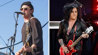 Left- Ryan Lindsey of Broncho performs onstage during Day 3 of Fun Fun Fun Fest at Auditorium Shores on November 8, 2015 in Austin, Texas; Right-Guitarist Steve Stevens performs during Bill Idol's appearance at the 2016 iHeartRadio Music Festival at T-Mobile Arena on September 23, 2016 in Las Vegas, Nevada