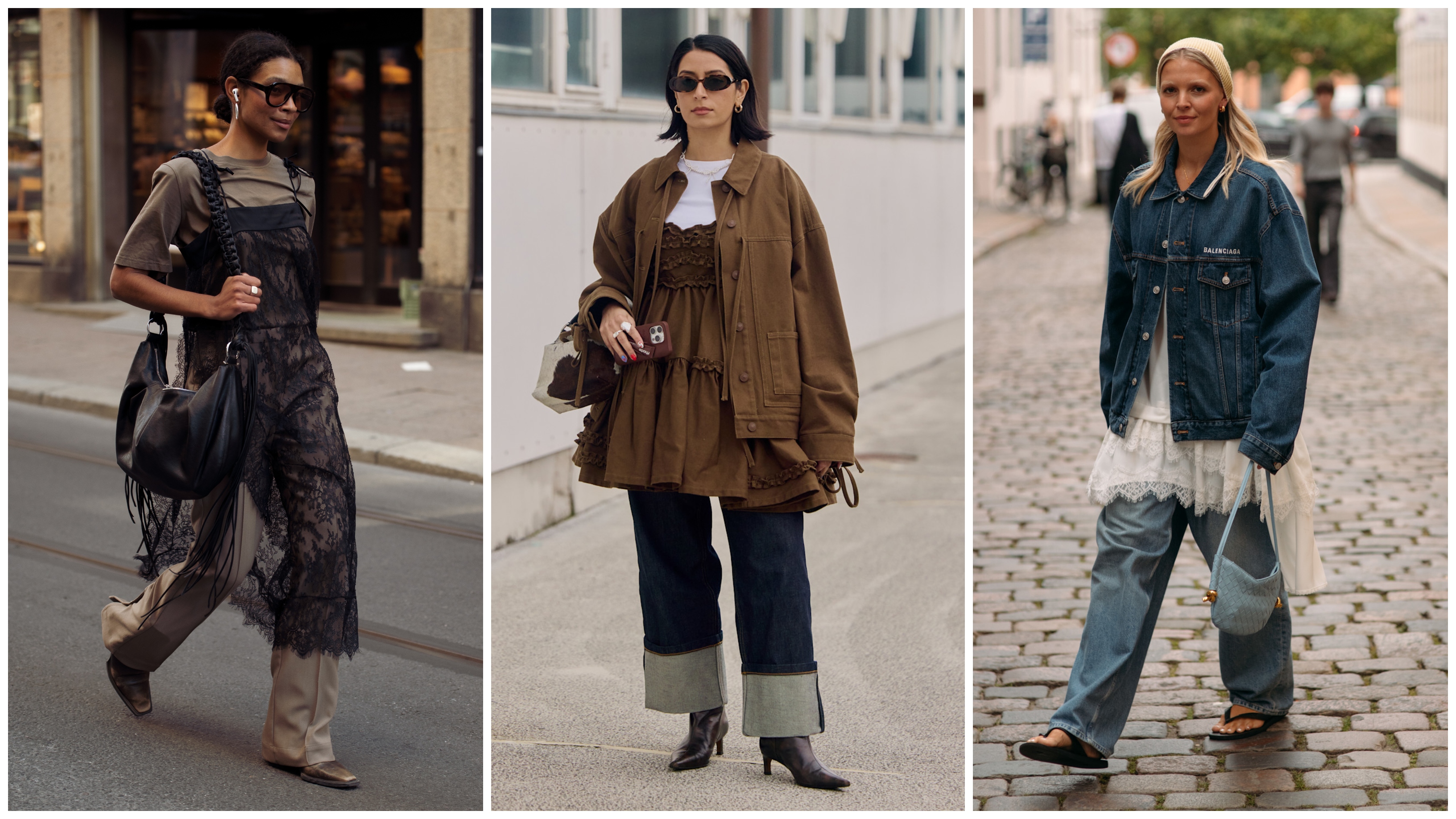 collage of women wearing dresses over pants