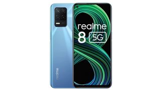 A Realme 8 5G against a white background