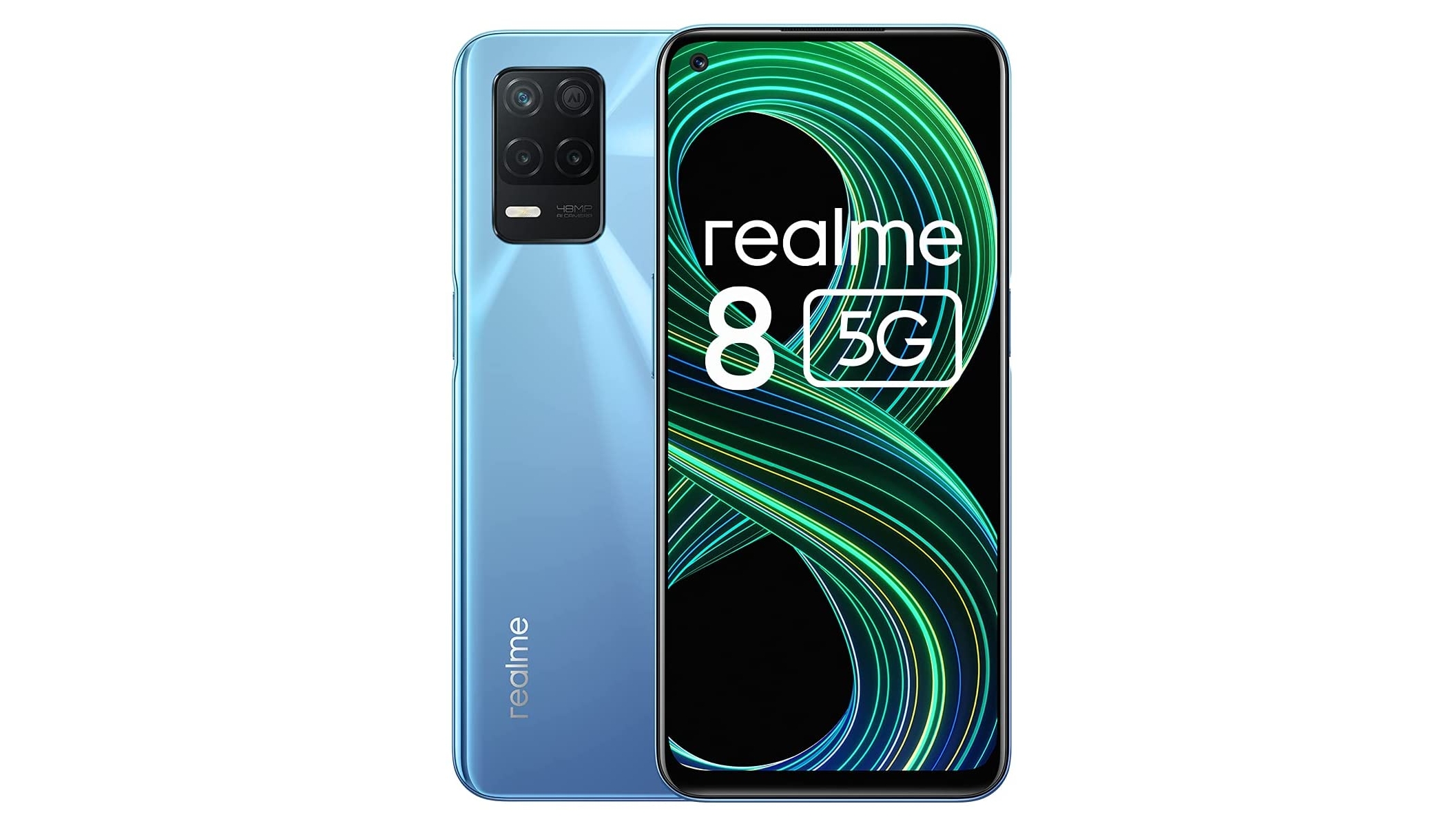 A Realme 8 5G against a white background