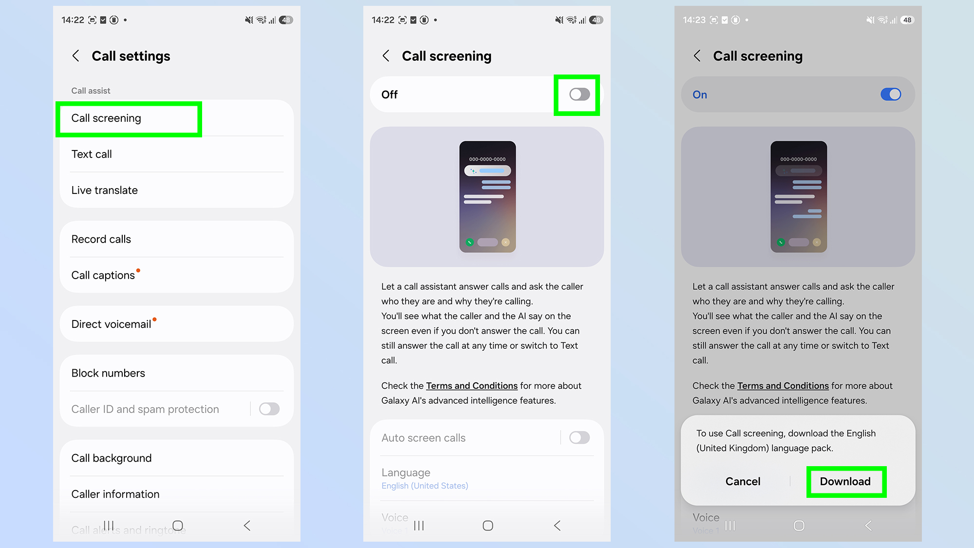 how to set up call screening on galaxy s26