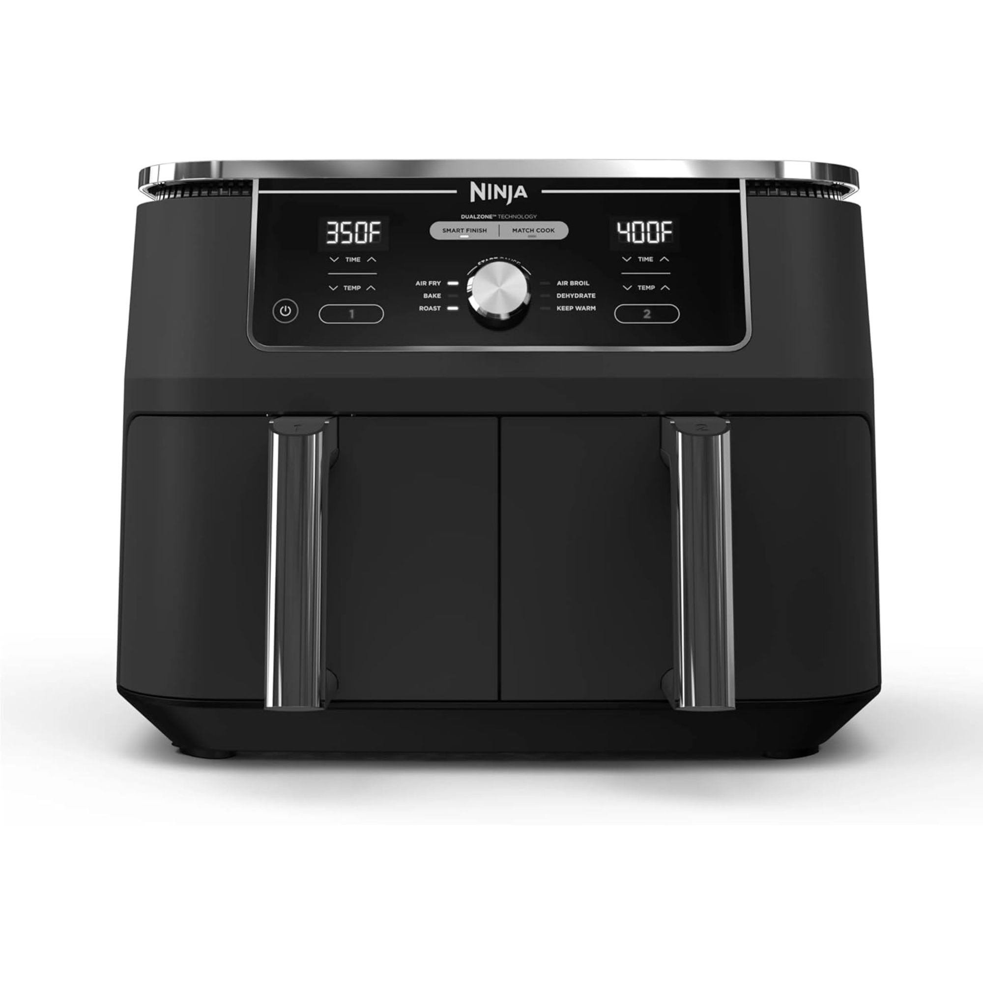 Ninja Foodi Dual Zone Air Fryer against a white background. 