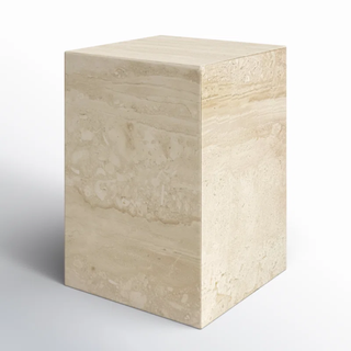 square side table in a light tan marble