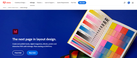 Adobe InDesign homepage
