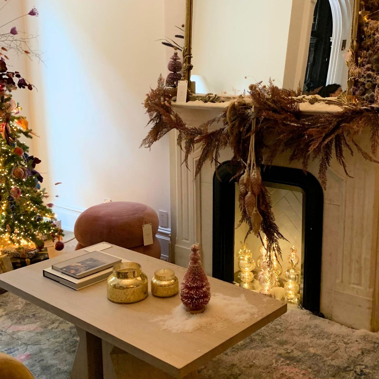 Anthropologie Holiday House living room fire place