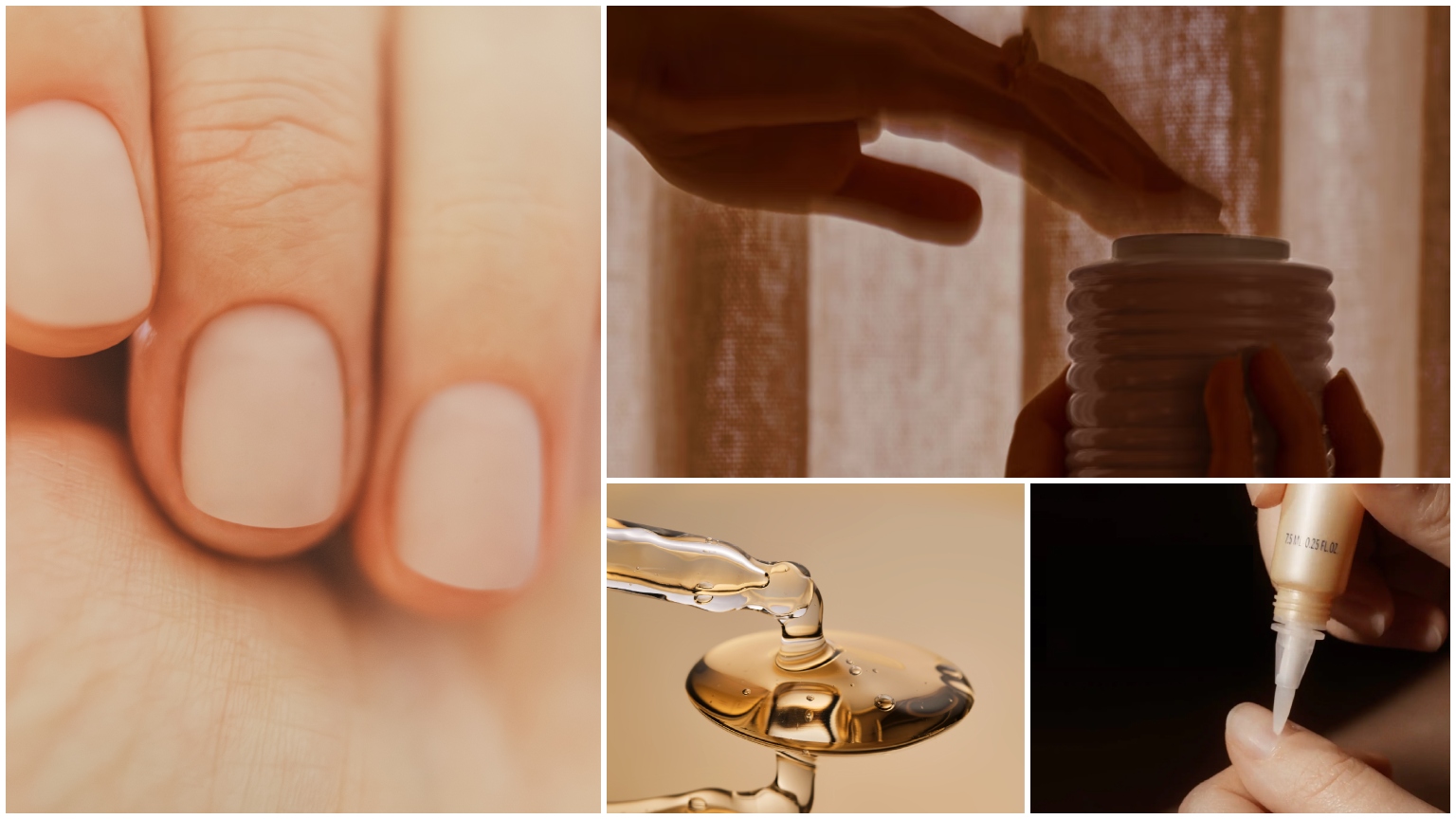 hands pictured close up being treated with cuticle oils and creams