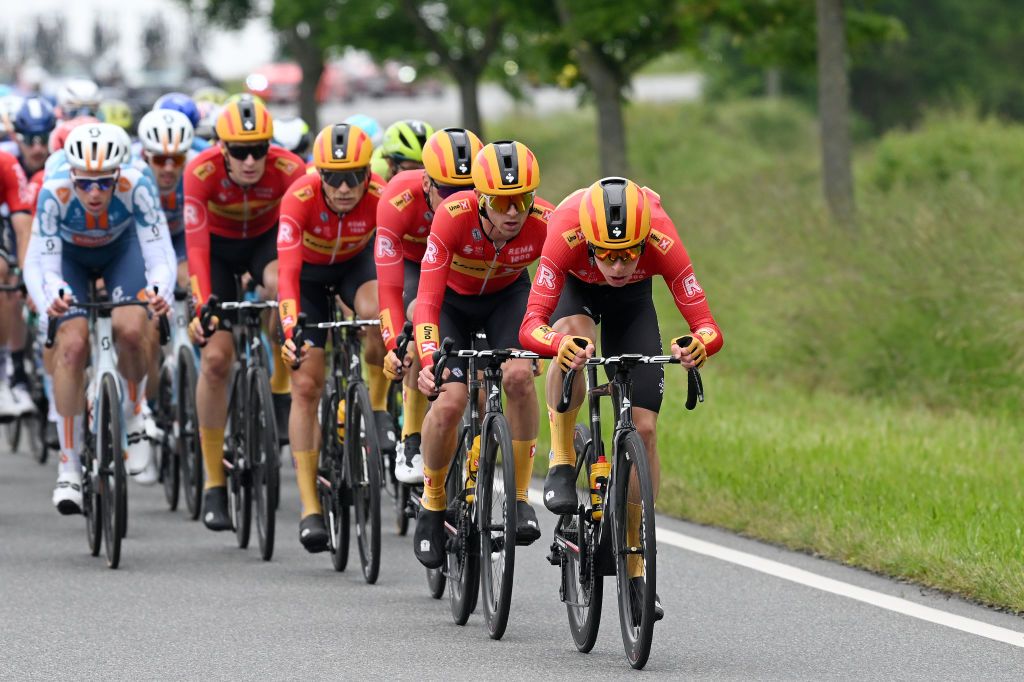 Riders during Dauphine 2024 stage 1