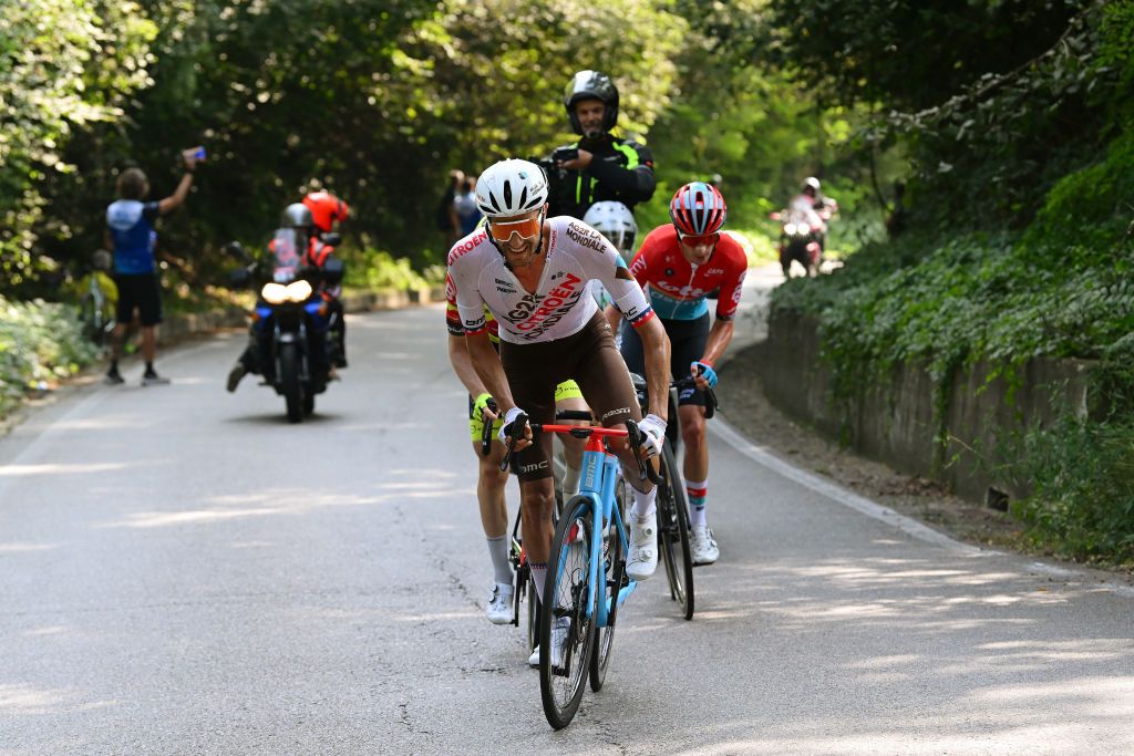 LEGNANO ITALY OCTOBER 02 Lawrence Warbasse of The United States and Ag2R Citroen Team competes in the breakaway during the 104th Coppa Bernocchi GP Banco BPM a 18665km one day race from Parabiago to Legnano on October 02 2023 in Legnano Italy Photo by Dario BelingheriGetty Images