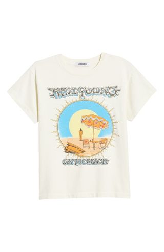 Neil Young on the Beach Cotton Graphic T-Shirt