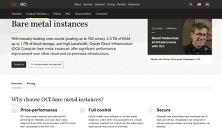 A snapshot of Oracle bare metal instance web page