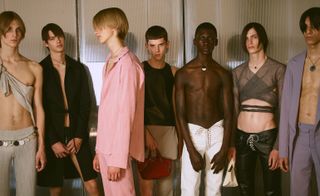 Designer Ludovic de Saint Sernin’s third collection saw models dressed in slinky androgynous separates lined up in a sun drenched courtyard.
