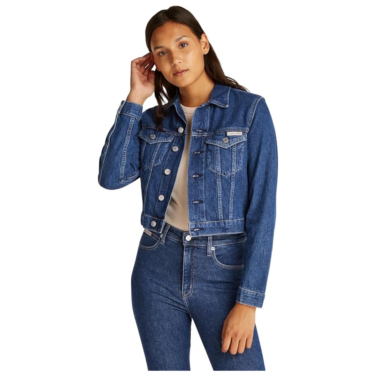 Calvin Klein Ck Jeans Women's Cropped 90's Denim Trucker J20j225183, Denim (denim Medium), L