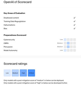 Screenshot of OpenAI o1 model safety card