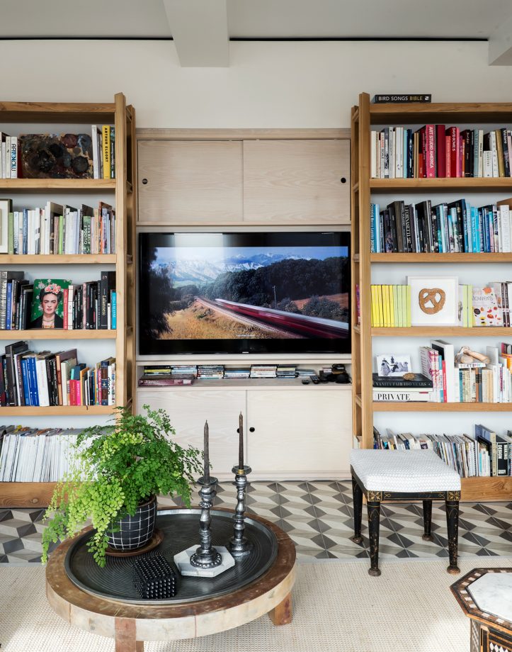 Bookshelf with hidden TV