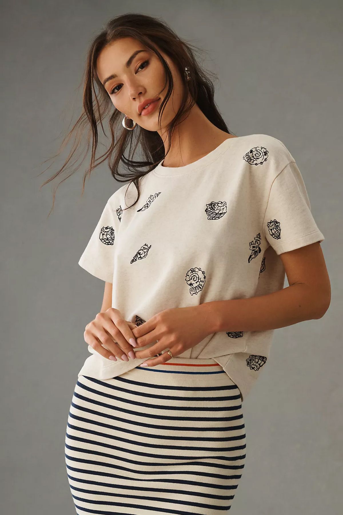 Maeve Embroidered Shell Short-Sleeve Sweatshirt