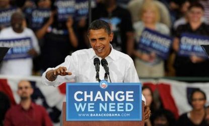 Barack Obama at a "Change You Can Believe In" rally in Las Vegas in September 2008: This year, Obama is expected to replace his "hope and change" mantra with a new slogan.