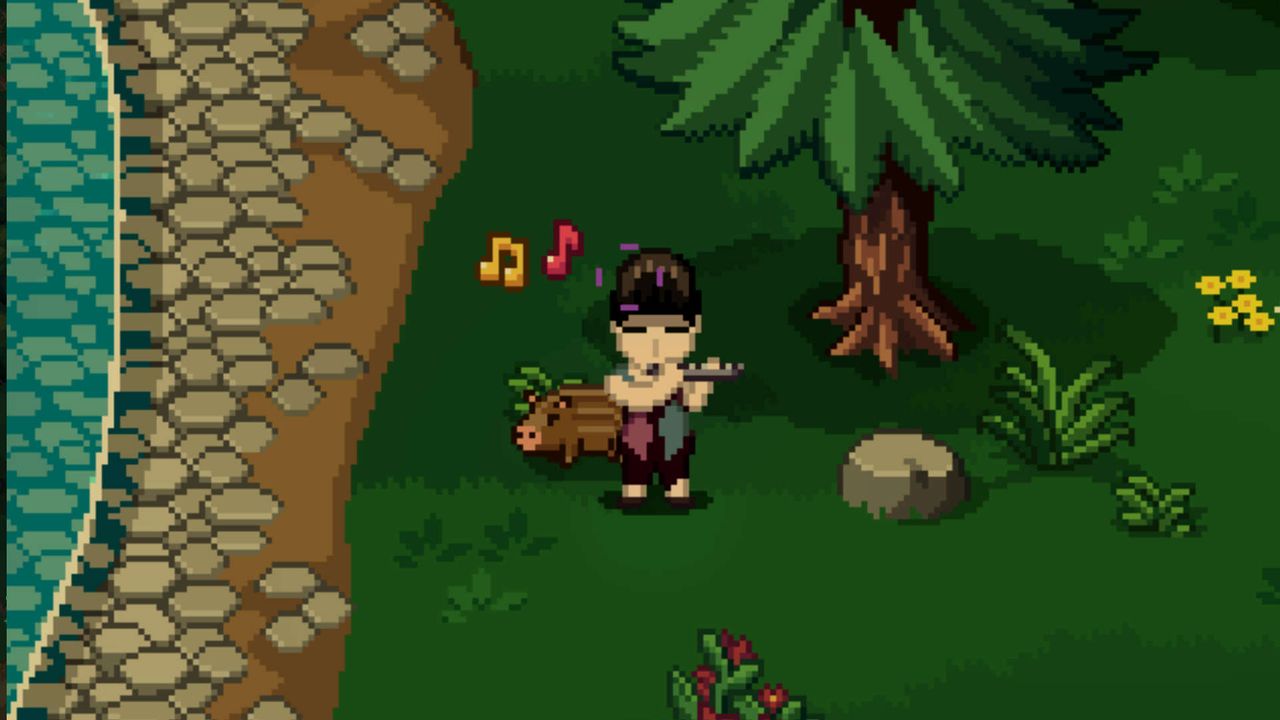 My character getting up to shenanigans in Roots of Pacha