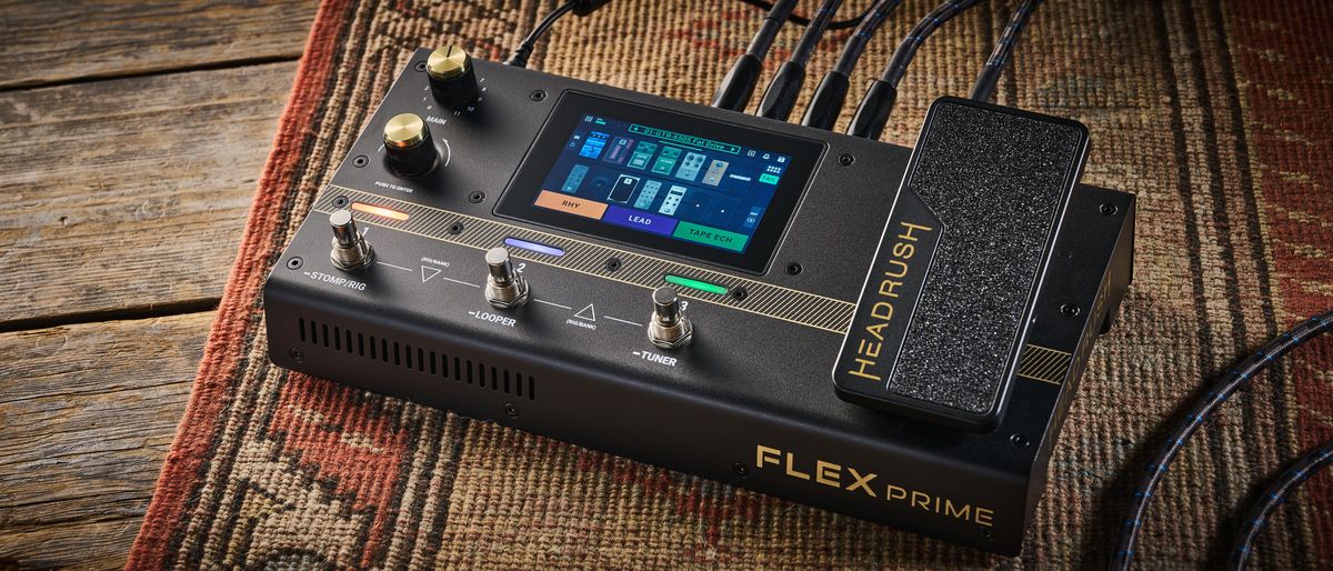 A HeadRush Flex Prime multi-effects pedal on a rug