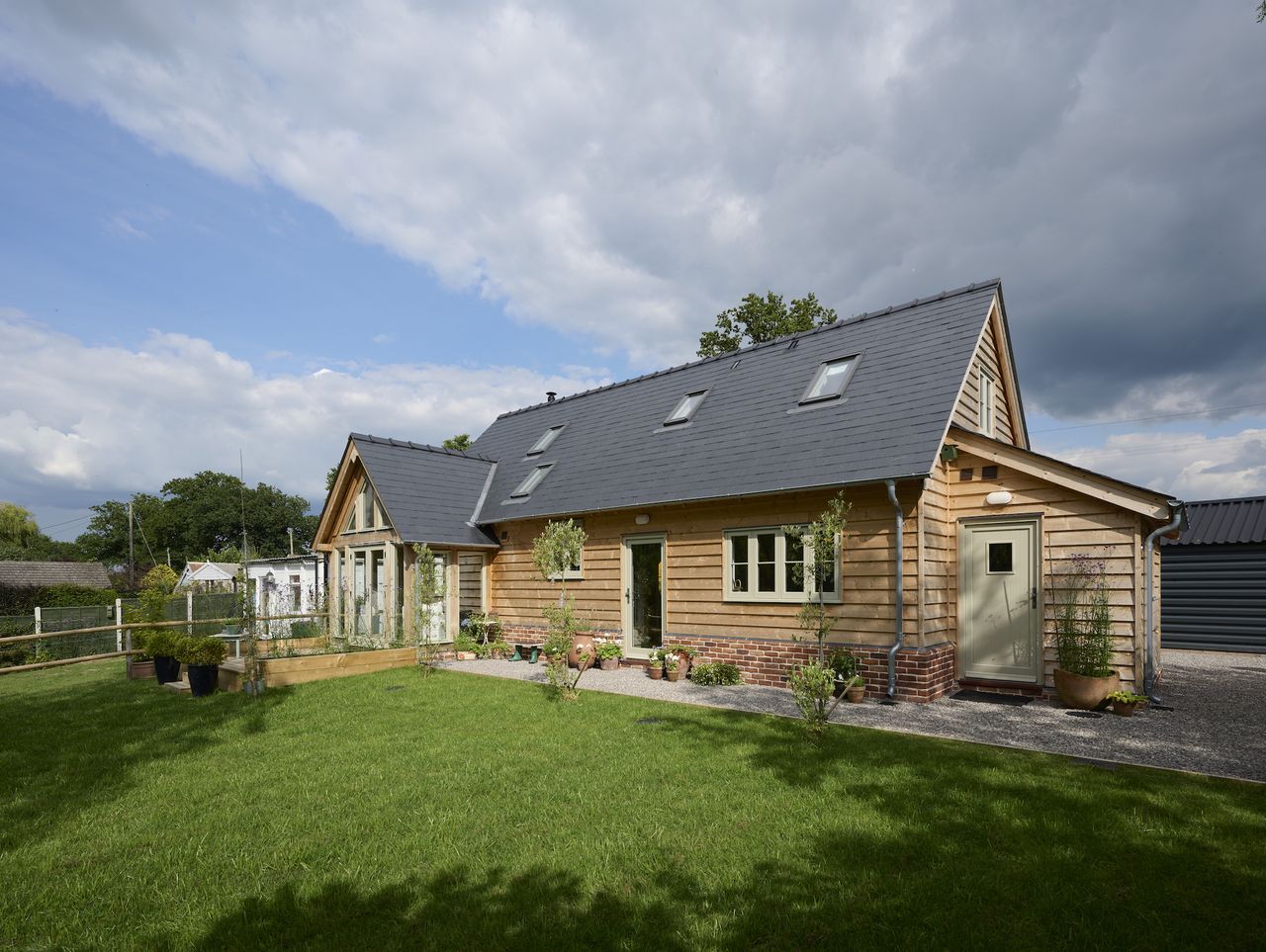 timber clad oak frame house rear