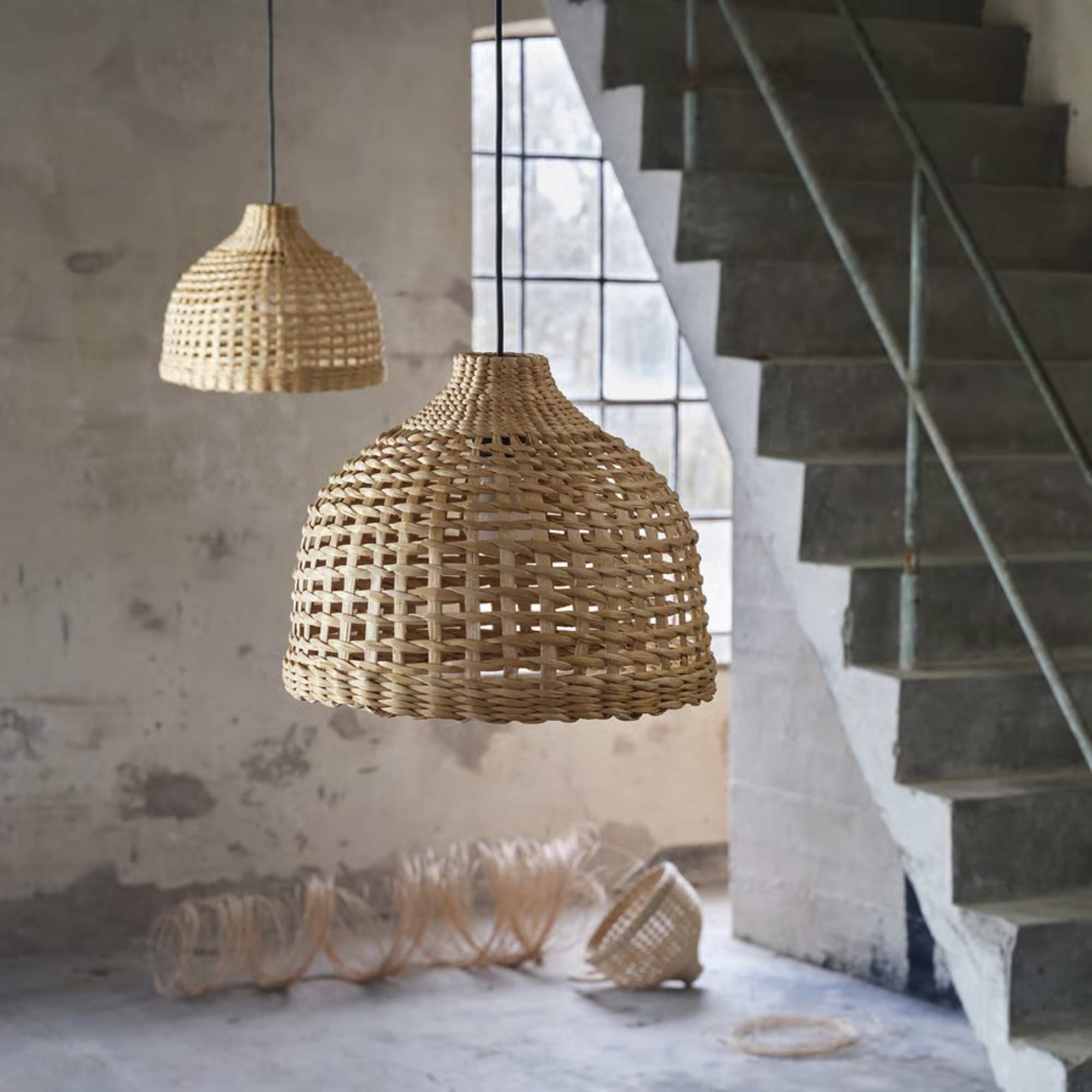 IKEA MÄVINN lampshade in industrial warehouse.