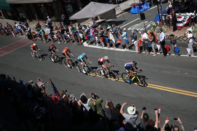 The breakaway enjoys the crowd's applause on stage 2 of the 2019 Tour of California