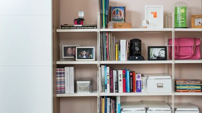 Shelving with books, decor and storage boxes