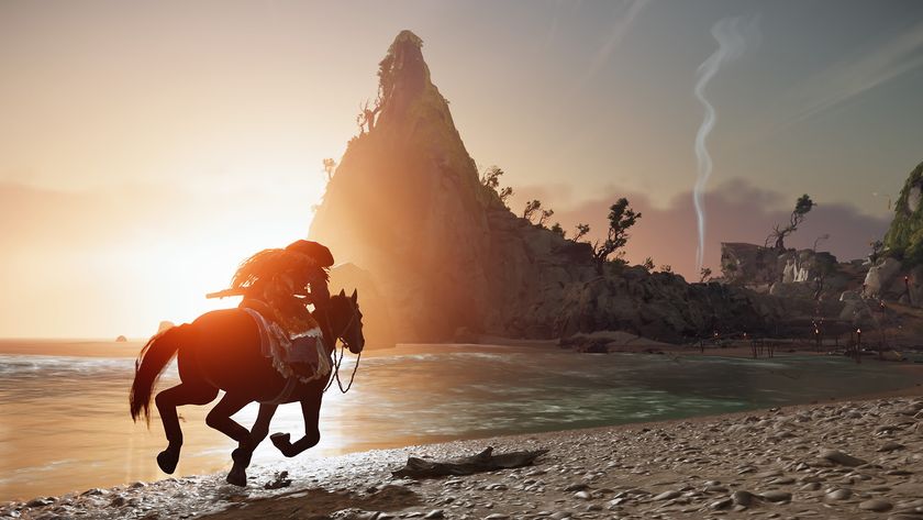 Atsu rides a horse along the coast in Ghost of Yotei