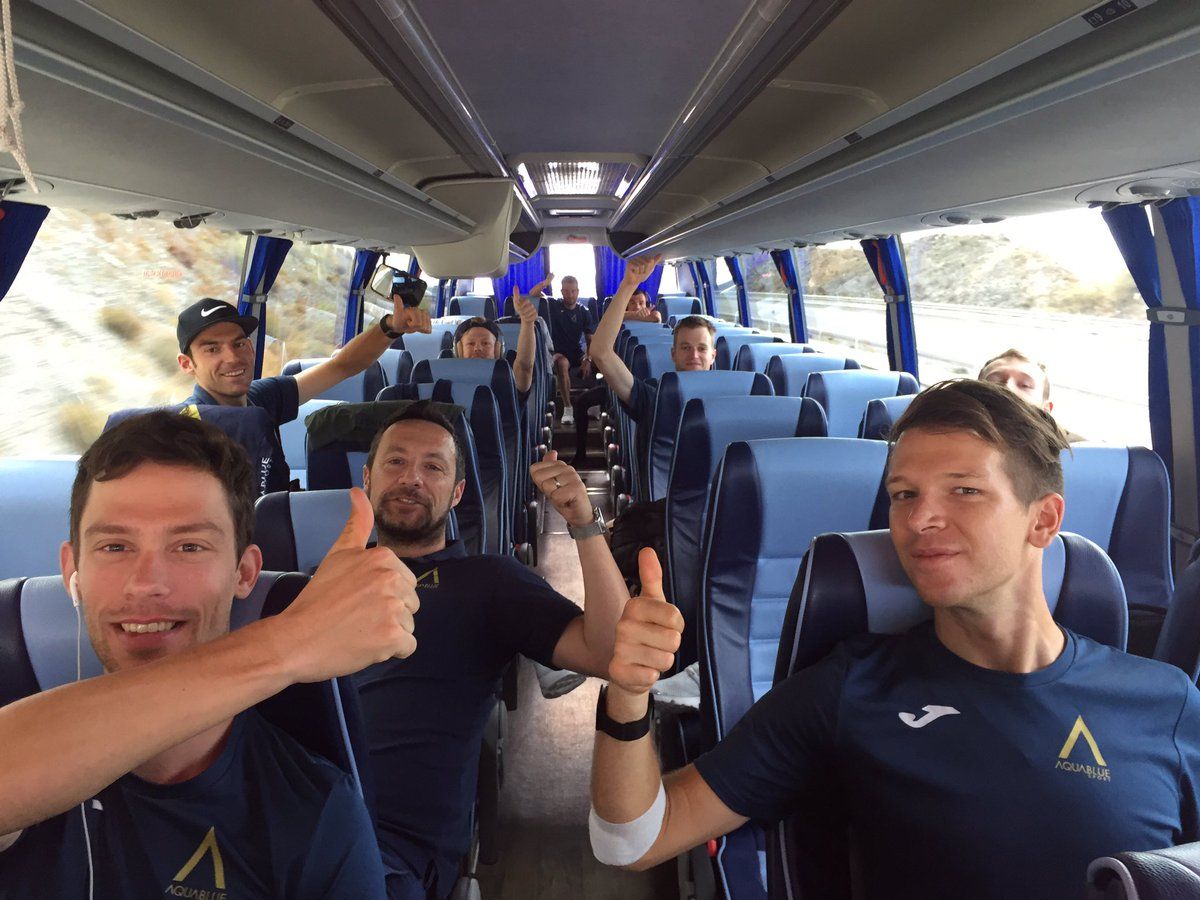 Thumbs up from the Aqua Blue team on their new bus