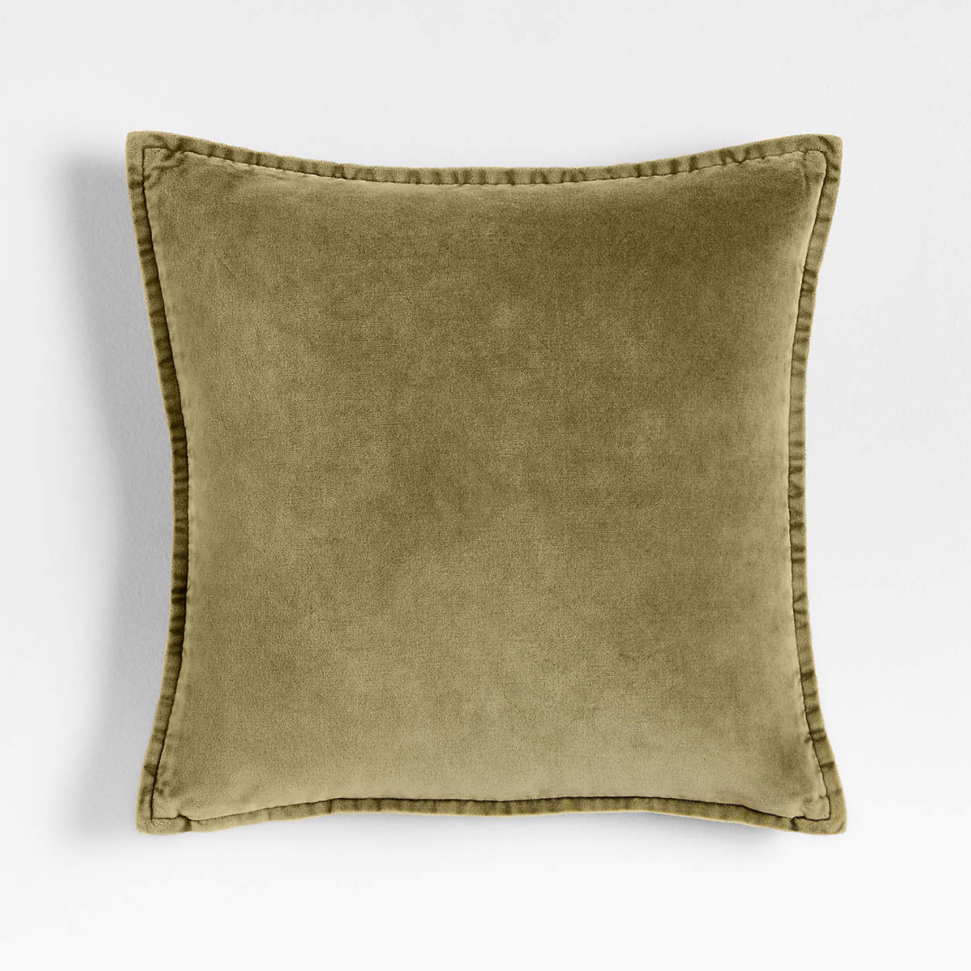 Relaxed Washed Organic Cotton Velvet 20&quot;x20&quot; Moss Green Throw Pillow Cover