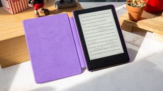 The Amazon Kindle Kids Edition, in a purple case, one of our picks for best kindle