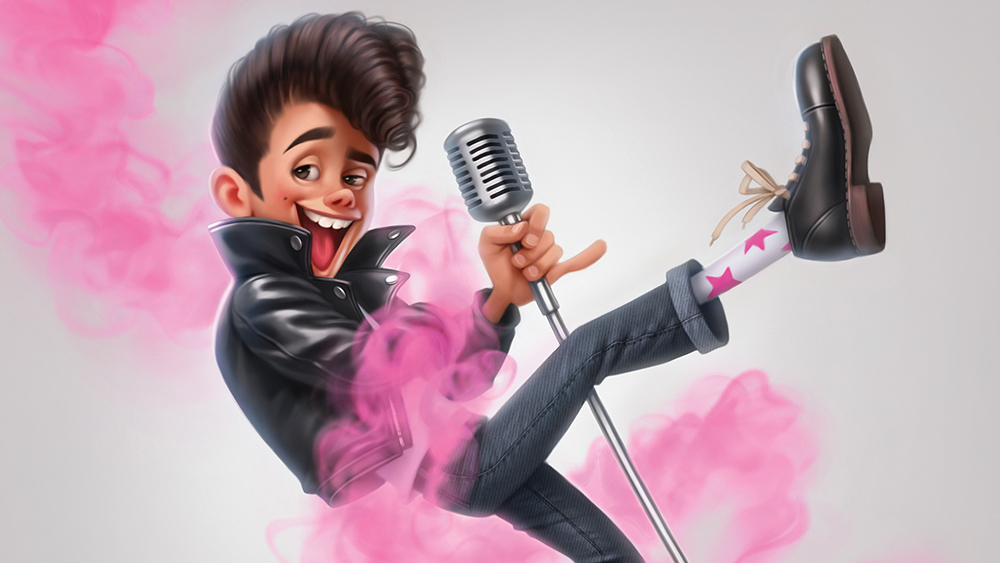 A drawing of a rockstar from a tutorial on how to create a character design in Photoshop