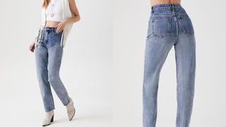 composite of model wearing Forever 21 Stonewash Relaxed-Fit Jeans