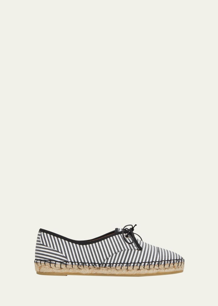 X Tabitha Simmons Tyler Striped Cotton Lace-Up Espadrilles