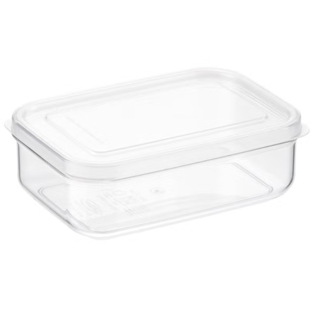 a stock photo of a clear airtight rectangular food container