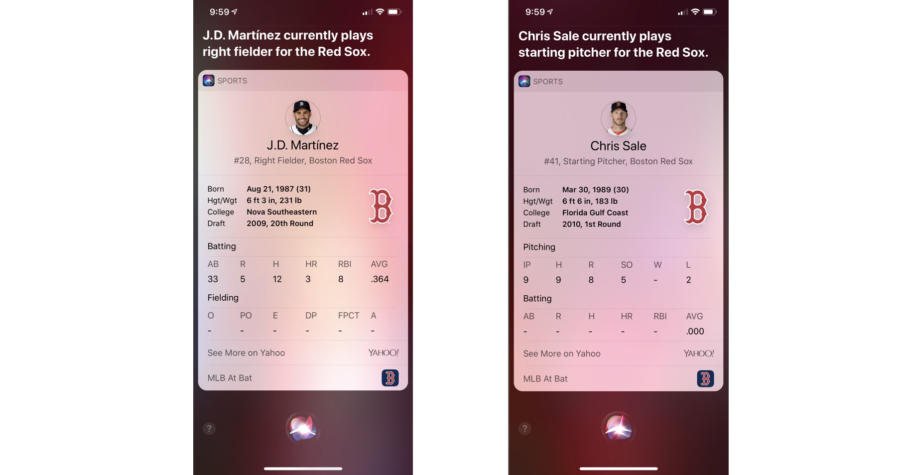 siri individual sports stats