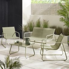 Samekia Galvanised Steel Garden Lounge Sofa Seating Set With Table - Retro Vintage Stylish Patio