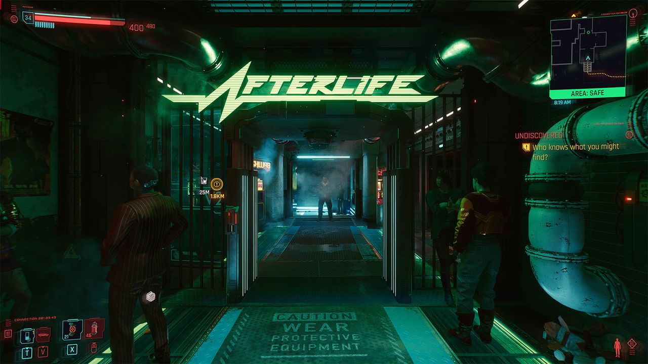 Cyberpunk screenshots of the in-game club, Afterlife, with various in-game settings enabled