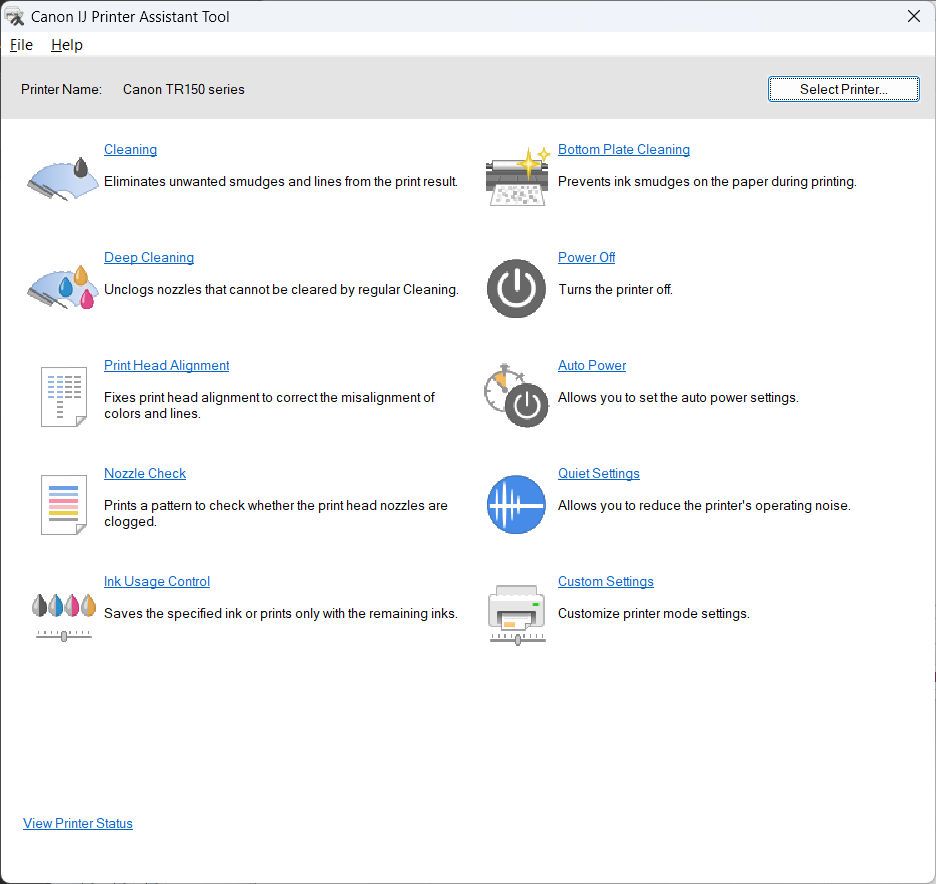 Canon Pixma TR150 Windows driver screenshots