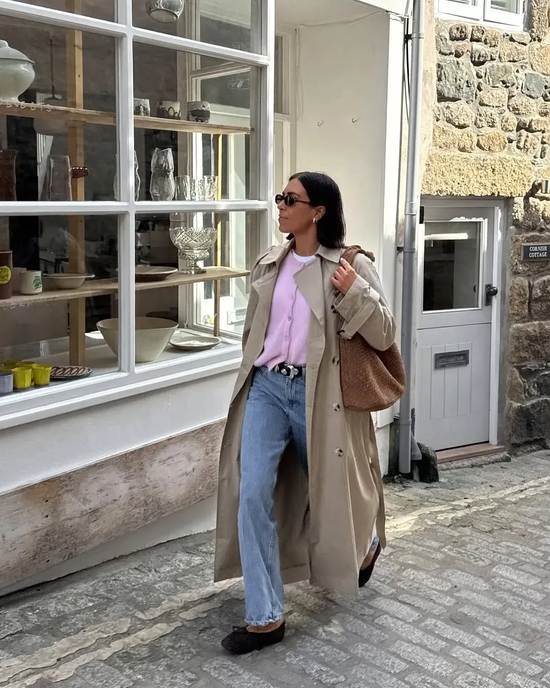 Jess wears crew-neck cardigan for autumn