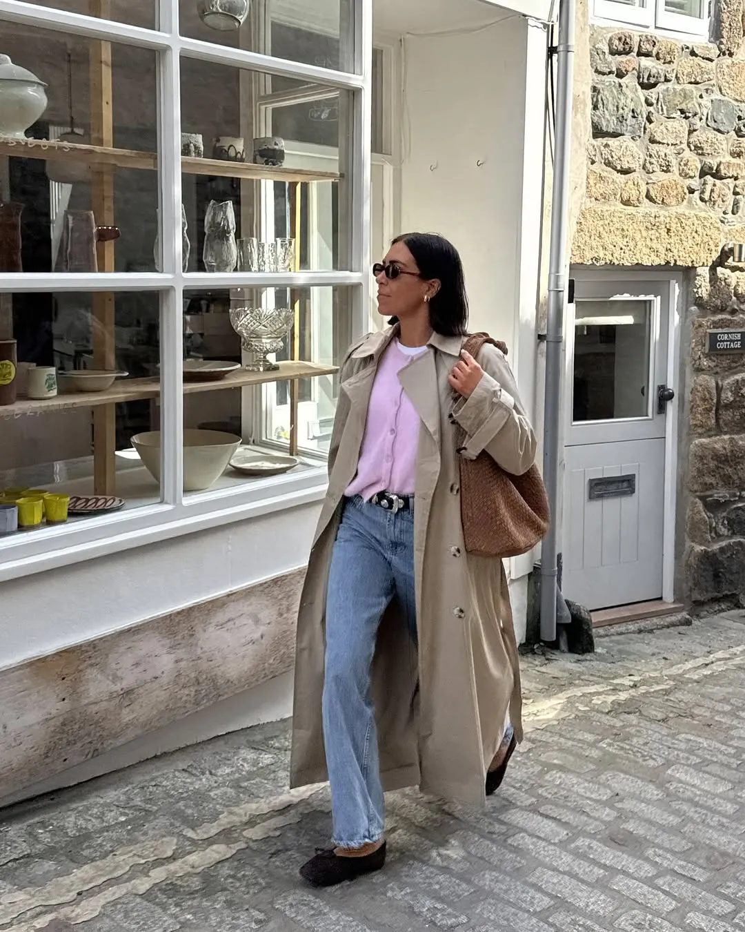 Jess wears crew-neck cardigan for autumn