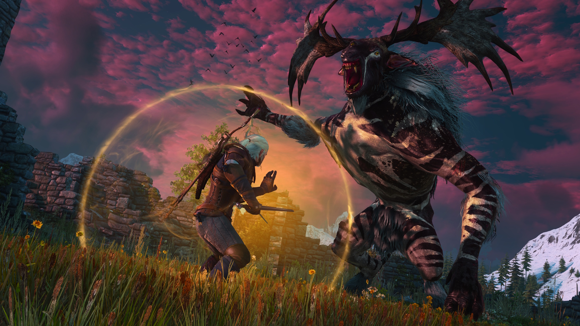 Geralt fighting a big monster