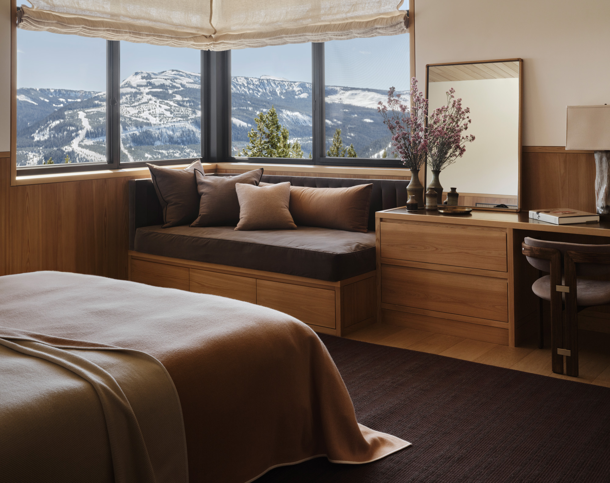 Big Sky Montana house interior with snowy mountain views
