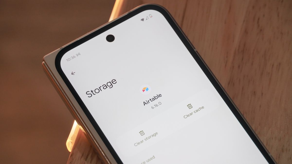 The Pixel 9 Pro Fold opened to the Clear Cache button in Settings.