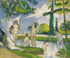 Bathers (1874). Throughout his painting career, Cézanne would always revisit the Classical subject of bathers in a landscape. (Photo by Heritage Art/Heritage Images via Getty Images)