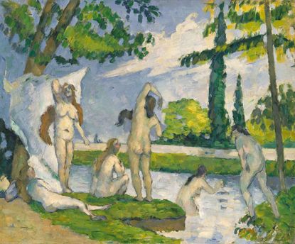 Bathers (1874). Throughout his painting career, Cézanne would always revisit the Classical subject of bathers in a landscape. (Photo by Heritage Art/Heritage Images via Getty Images)